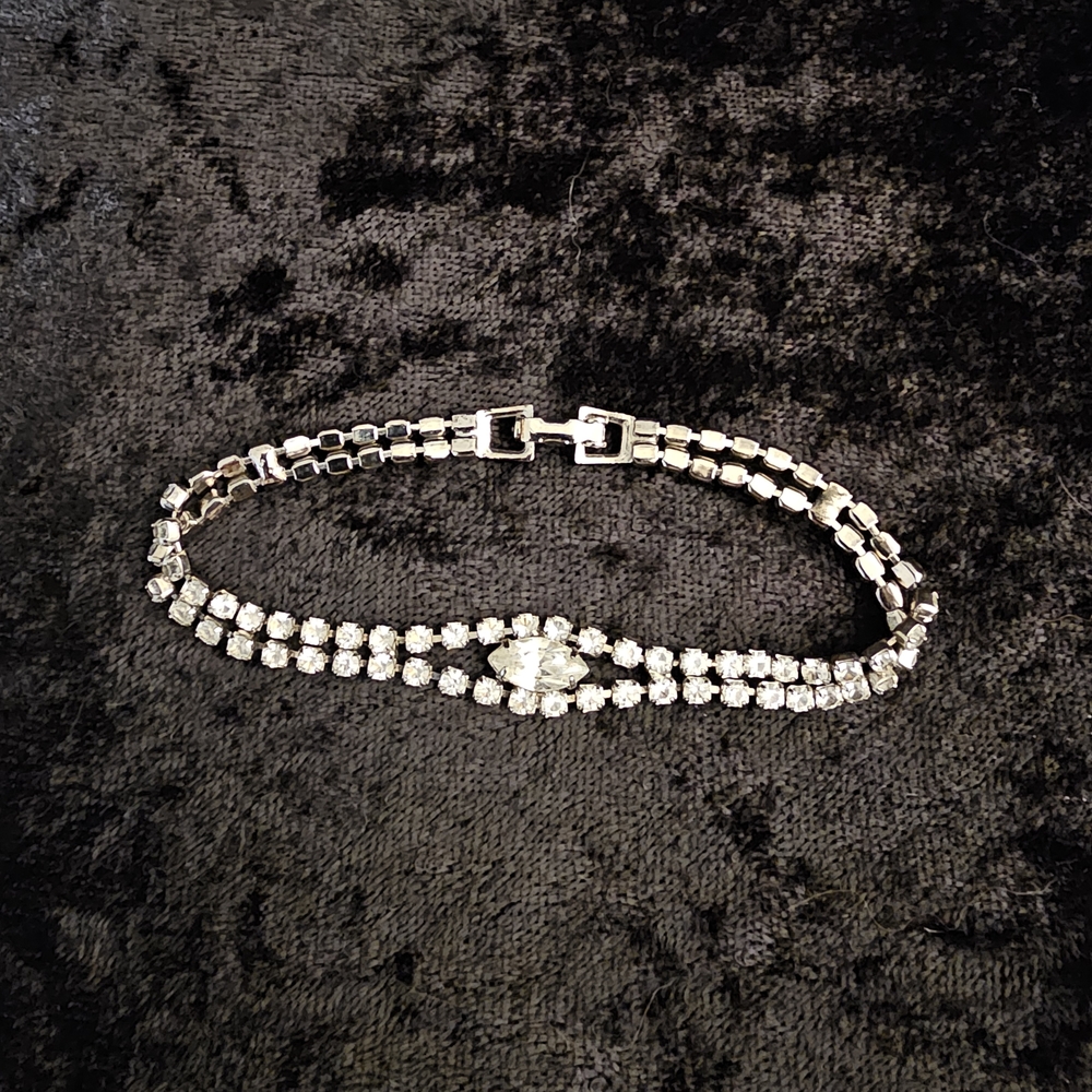 Vintage Costume Rhinestone Box Clasp Bracelet, Circa 1970's